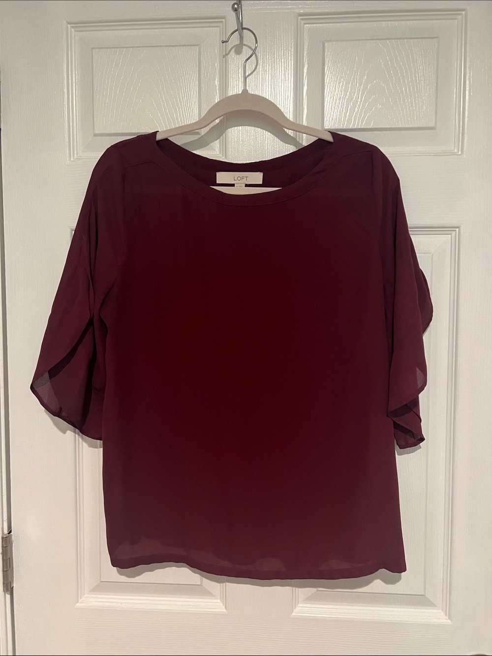 LOFT Burgundy Flutter Sleeve Blouse